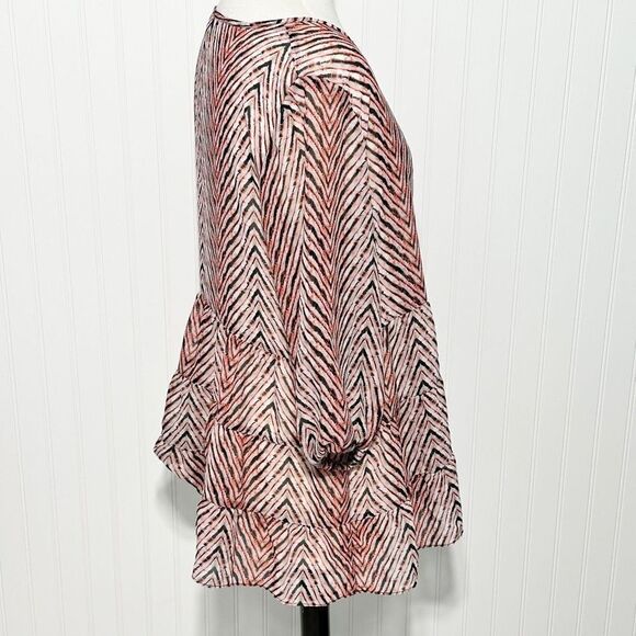 AB Studio Sheer Striped‎ Tiered Blouse Top Long Sleeves Black Red Size Large - Picture 5 of 11